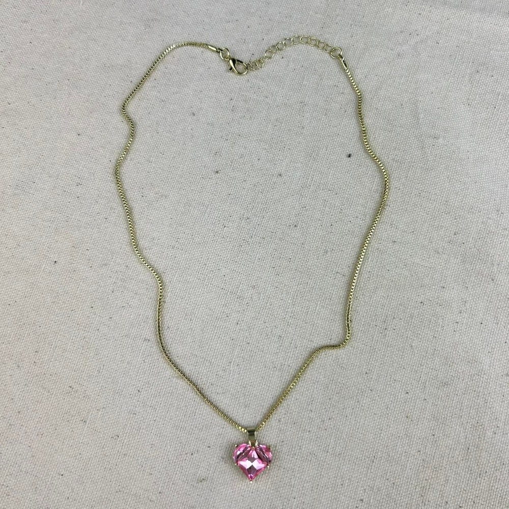 Vintage Y2K gold and pink heart gem indie style necklace pearl cottage